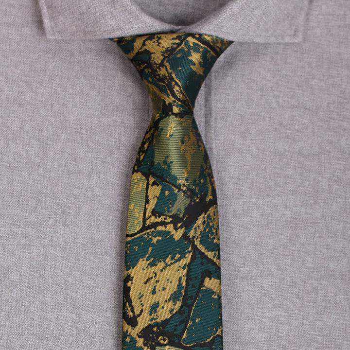 Cravate à motif abstrait doré et vert pour homme 