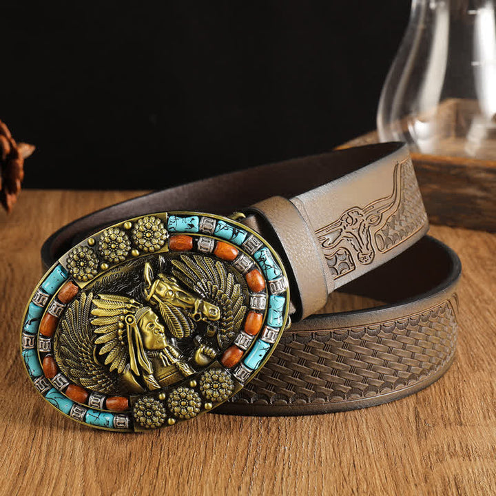 Ceinture en cuir turquoise style bohème indien pour homme