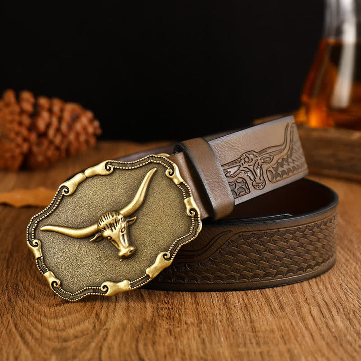 Ceinture en cuir de taureau à longues cornes antiques pour homme