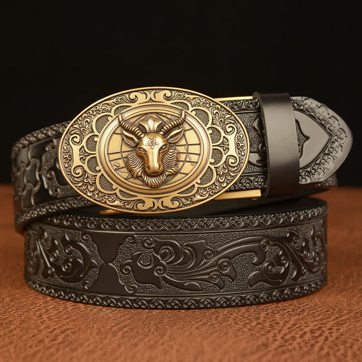 Ceinture en cuir à boucle classique pour homme avec tête de mouton