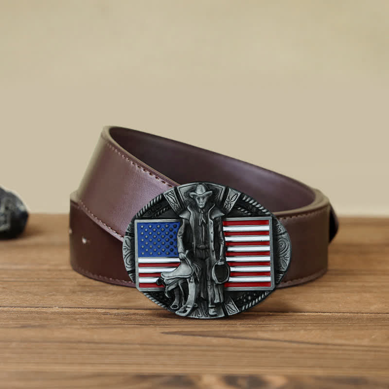 Ceinture en cuir à boucle de cowboy avec drapeau américain pour homme