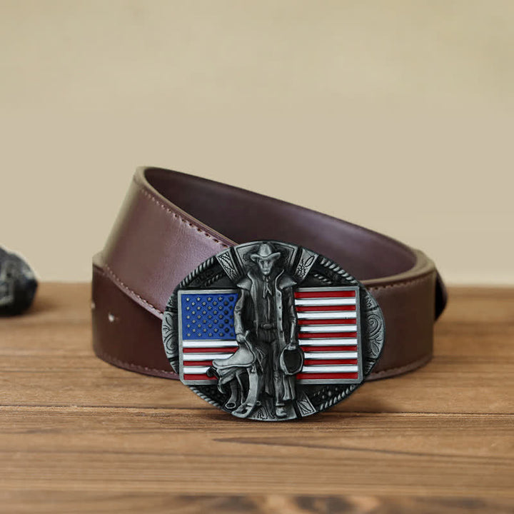 Ceinture en cuir à boucle de cowboy avec drapeau américain pour homme