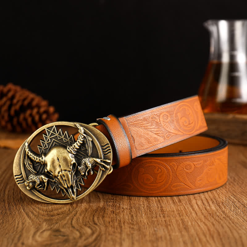 Ceinture en cuir avec boucle en forme de tête de taureau pour homme