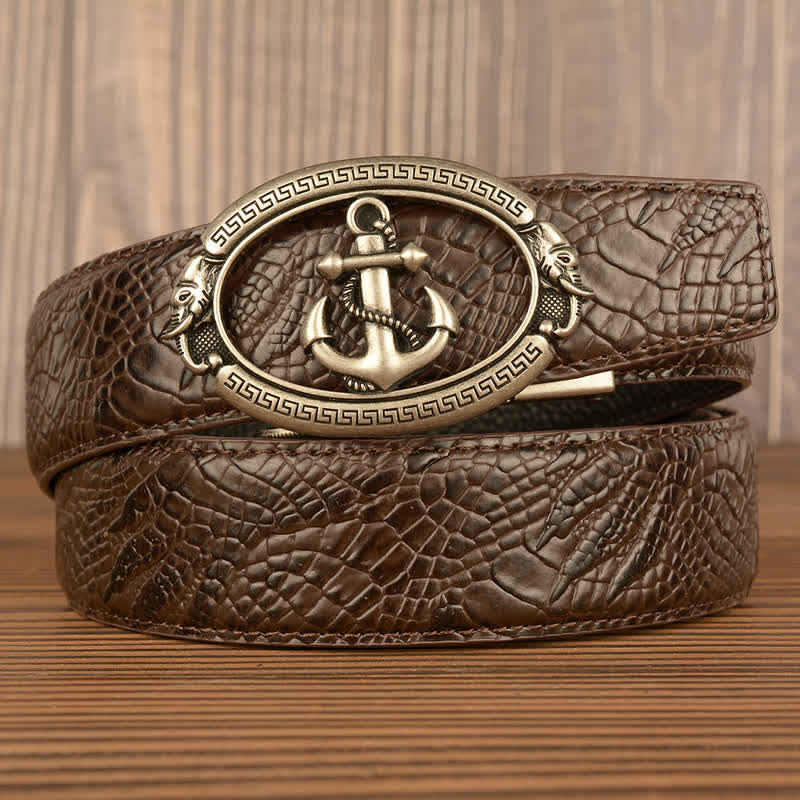 Ceinture en cuir gaufré crocodile pour homme, motif ancre nautique
