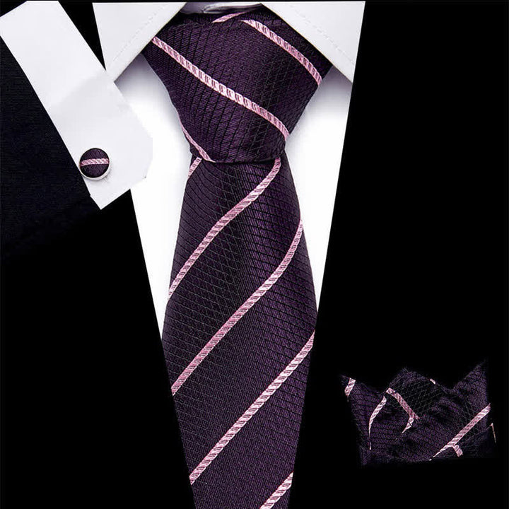 Ensemble de 3 cravates à rayures magenta foncé tendance pour homme