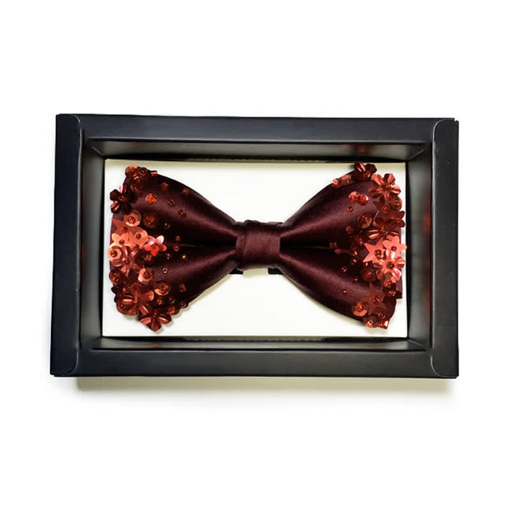 Pochette de costume à paillettes pour homme avec nœud papillon fleuri