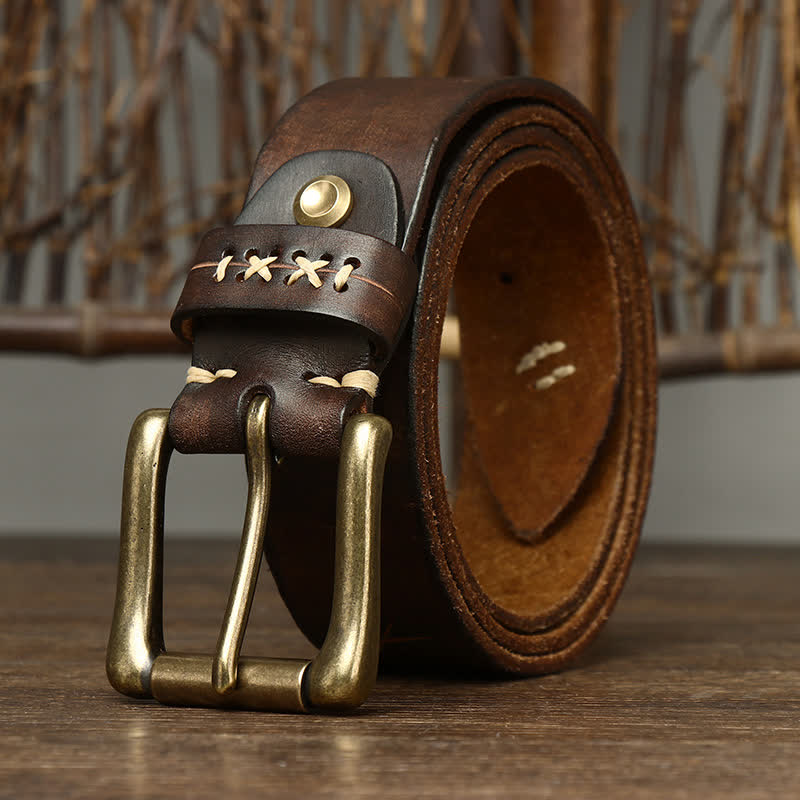 Ceinture en cuir sculpté fantaisie vintage pour homme - Café - 46 - image 0