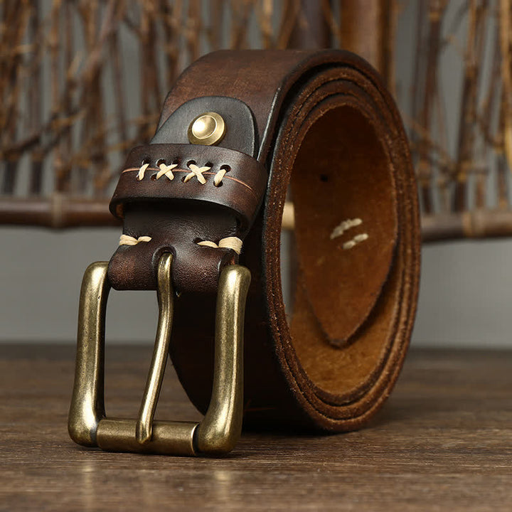 Ceinture en cuir sculpté fantaisie vintage pour homme - Café - 46 - image 0