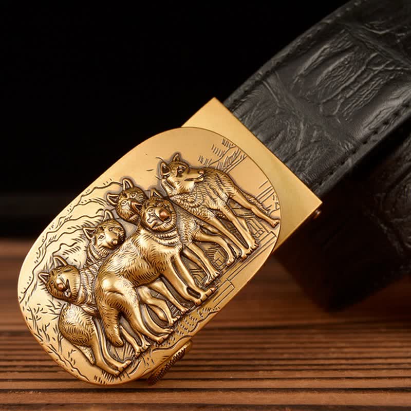 Ceinture en cuir à motif crocodile pour homme, motif Pack Of Wolves