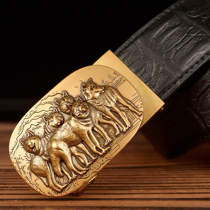 Ceinture en cuir à motif crocodile pour homme, motif Pack Of Wolves