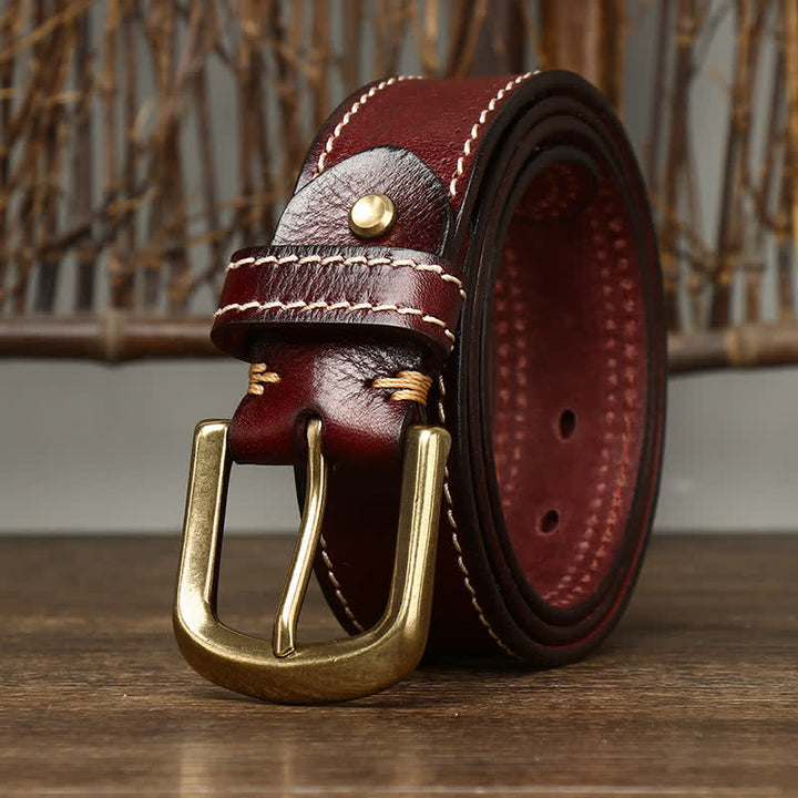 Ceinture en cuir de vachette cousue de luxe pour homme