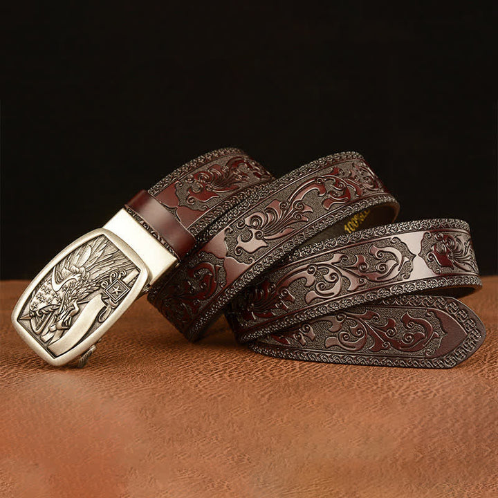 Ceinture en cuir pour homme avec drapeau américain et aigle faucon