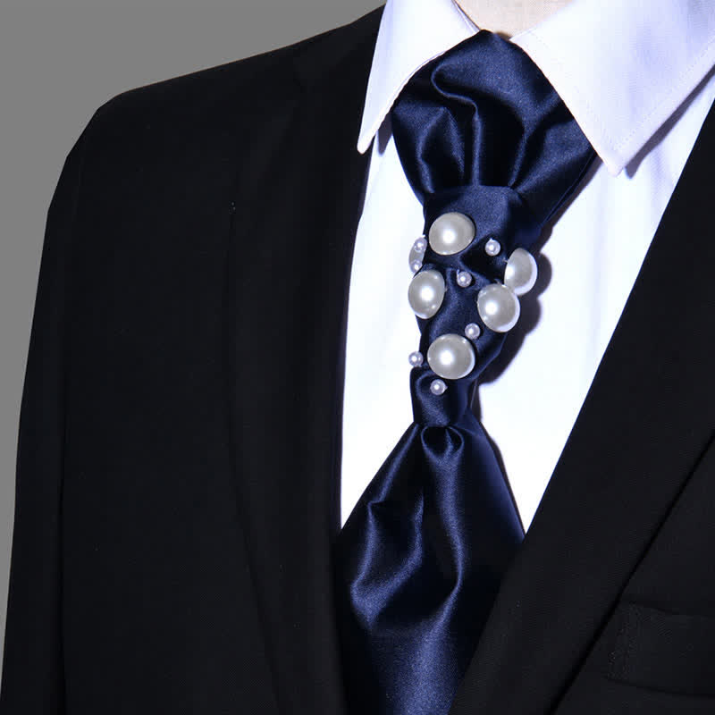Cravate de mariage pour homme avec perles au look vintage - Marine - image 9