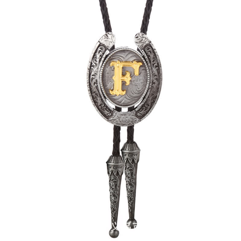 Cravate Bolo moderne avec initiales de A à Z en forme de fer à cheval de style occidental - Argent - F - image 36