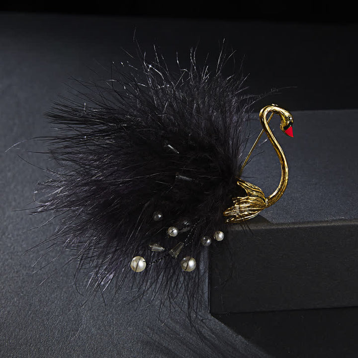 Broche en peluche en forme de cygne noir/blanc pour femme