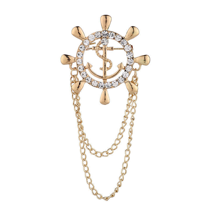Broche pour homme représentant une chaîne d'ancre de roue de navire de la marine
