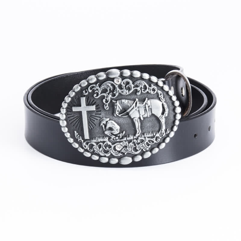 Ceinture en cuir pour homme avec croix de prière à genoux