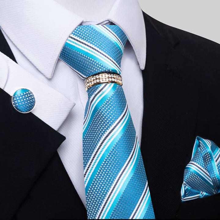 Ensemble de 4 cravates à rayures pour hommes avec anneau de cravate