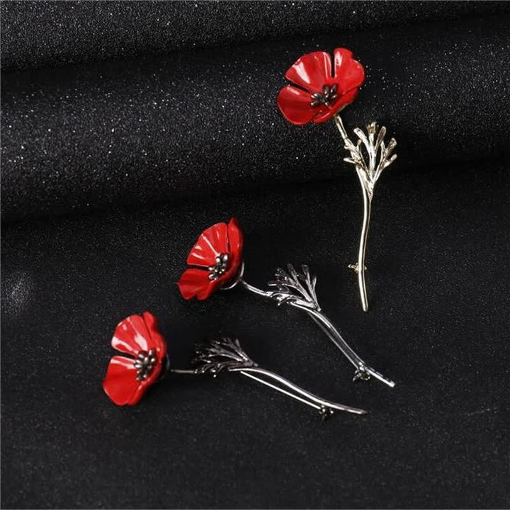 élégante Broche en forme de coquelicot rouge pour femme