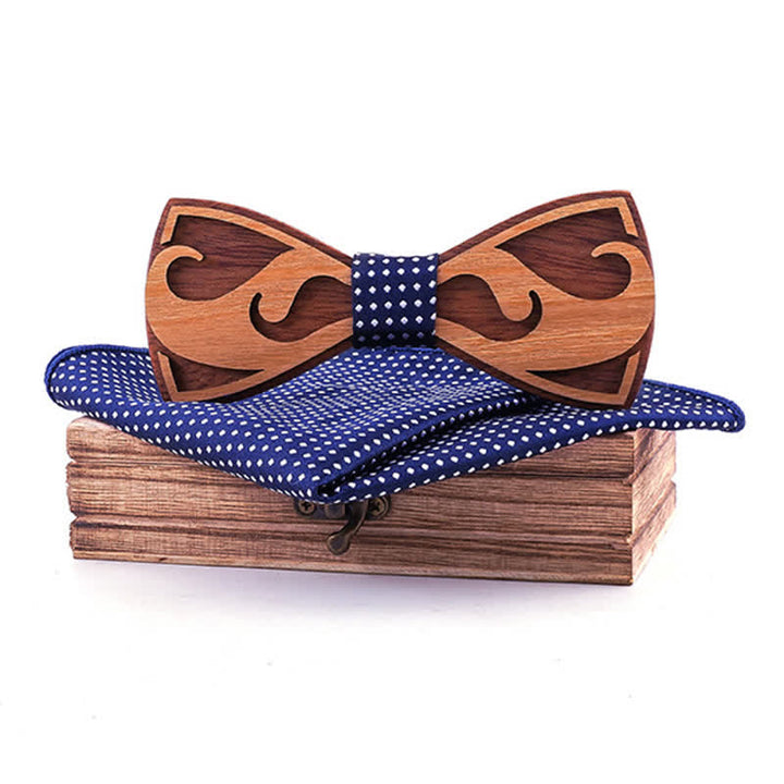 Lot de 2 nœuds papillon en bois pour hommes avec barbe sculptée