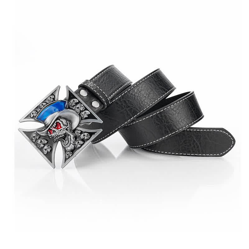 Ceinture en cuir punk avec croix et tête de mort pour homme