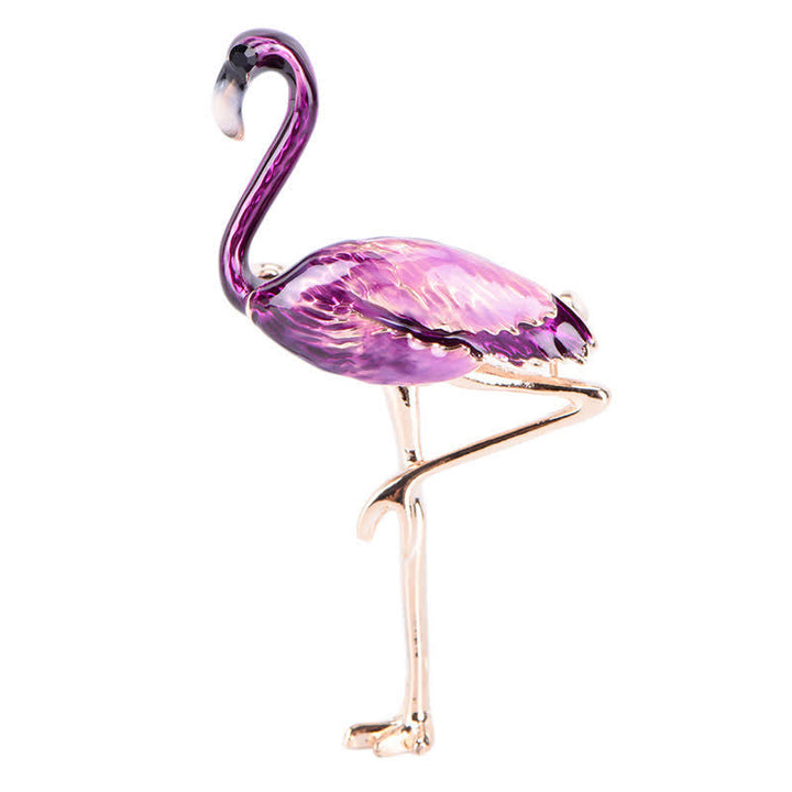 Broche flamant exotique en émail pour femme