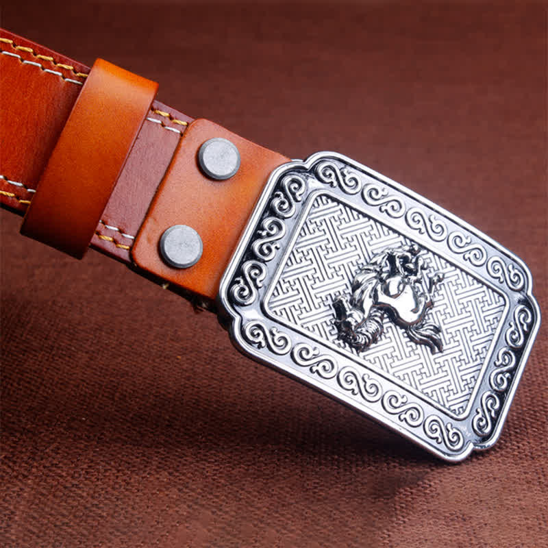 Ceinture en cuir de cheval argenté ethnique pour homme avec motif cowboy