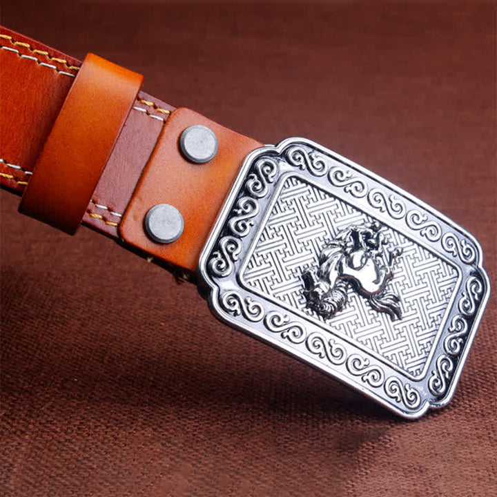 Ceinture en cuir de cheval argenté ethnique pour homme avec motif cowboy