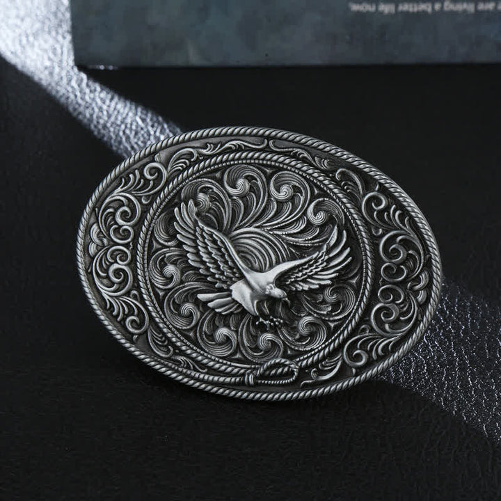 Ceinture en cuir à boucle florale gravée Soaring Eagle pour homme
