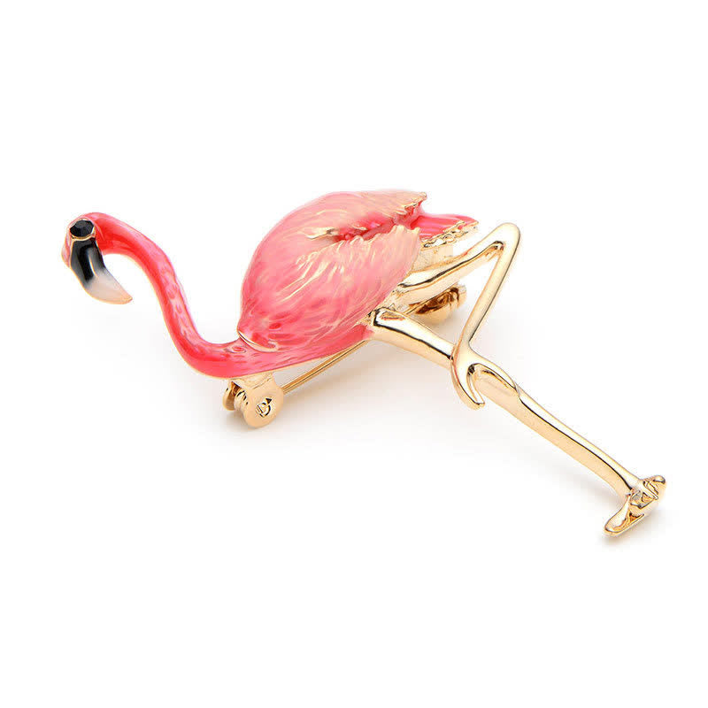 Broche flamant exotique en émail pour femme