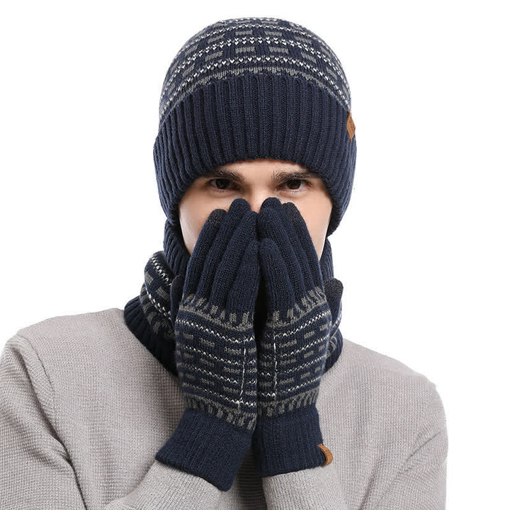 Ensemble de 3 gants, écharpe, bonnet en tricot double épaisseur ample