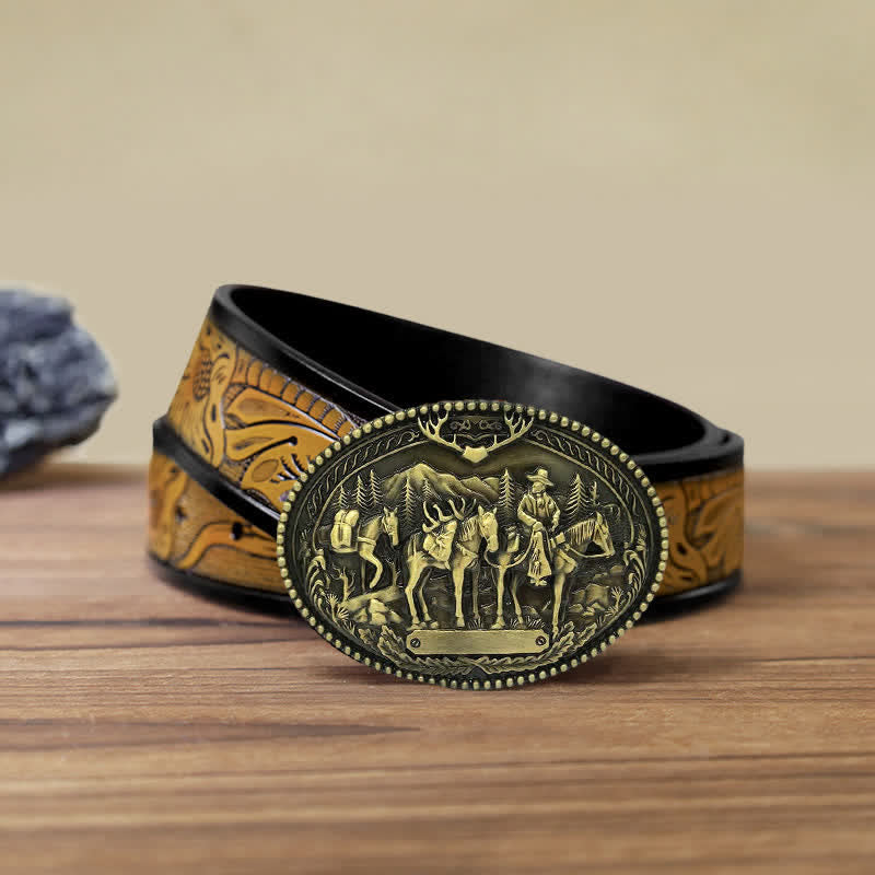 Ceinture en cuir à boucle pour homme avec motif de cheval de cow-boy
