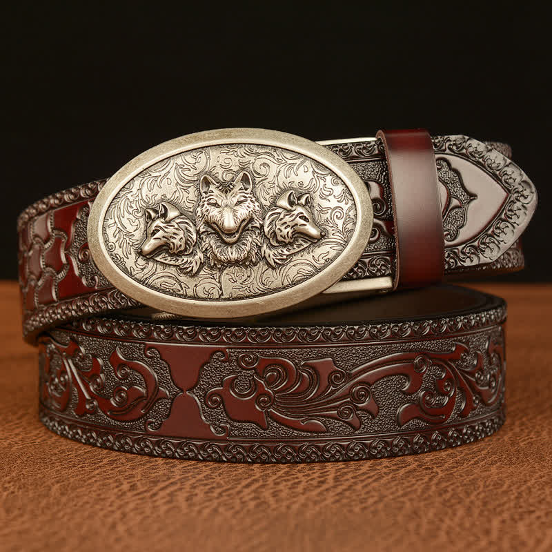 Ceinture en cuir pour homme avec motif Légende des loups affamés