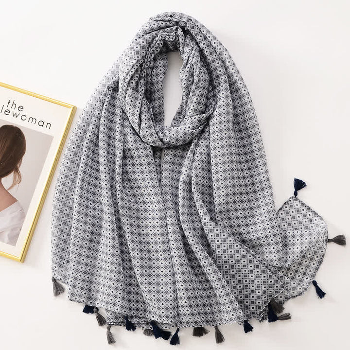 Écharpe fine à pompon et motif papillons floraux pour femme
