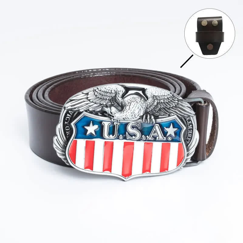 Ceinture en cuir pour homme avec drapeau américain et aigle volant