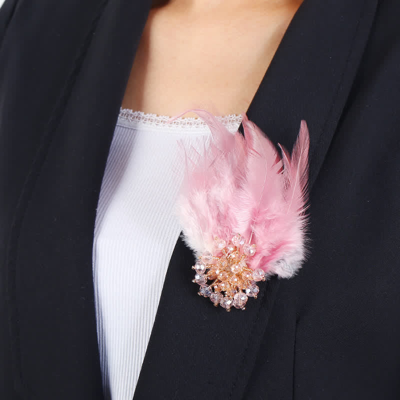 Broche de luxe en cristal avec branches et plumes de flocon de neige pour femme