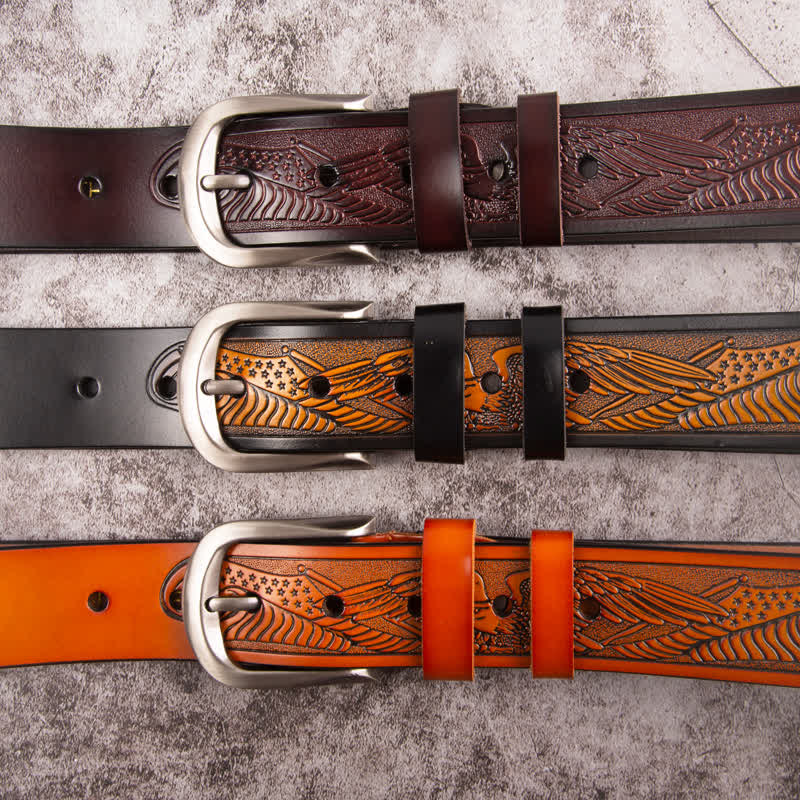 Ceinture en cuir à motif drapeau aigle en relief pour homme