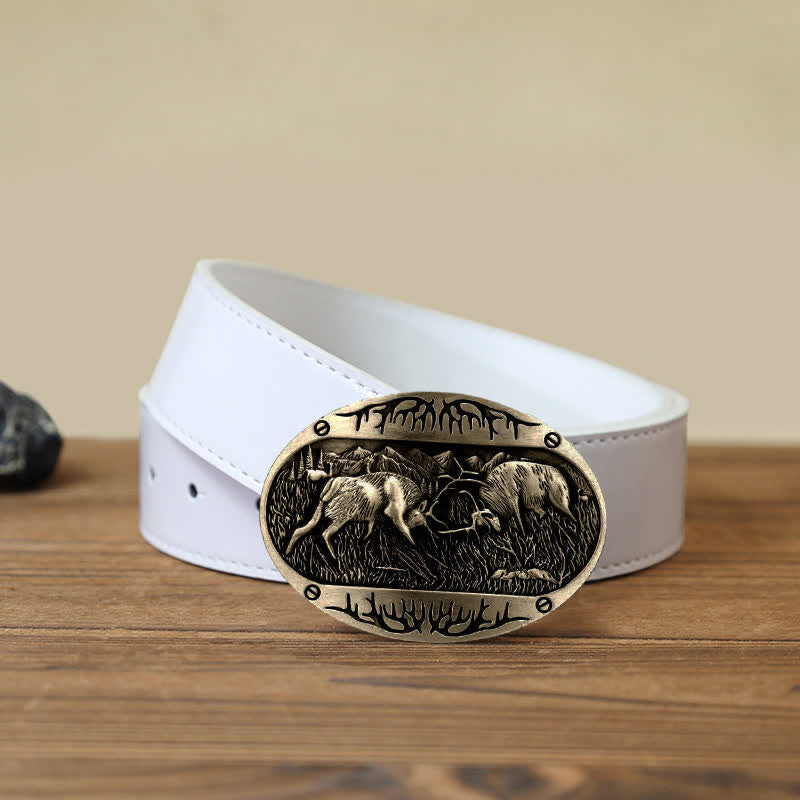 Ceinture en cuir western à boucle de cerf de combat sauvage pour homme