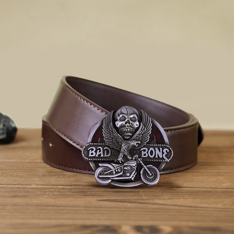 Ceinture en cuir à boucle pour homme avec tête de mort et aigle