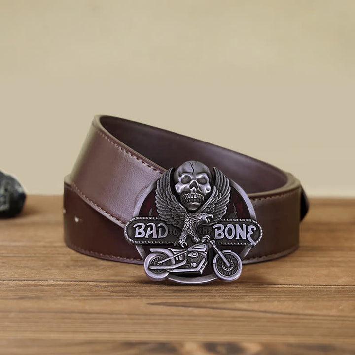 Ceinture en cuir à boucle pour homme avec tête de mort et aigle