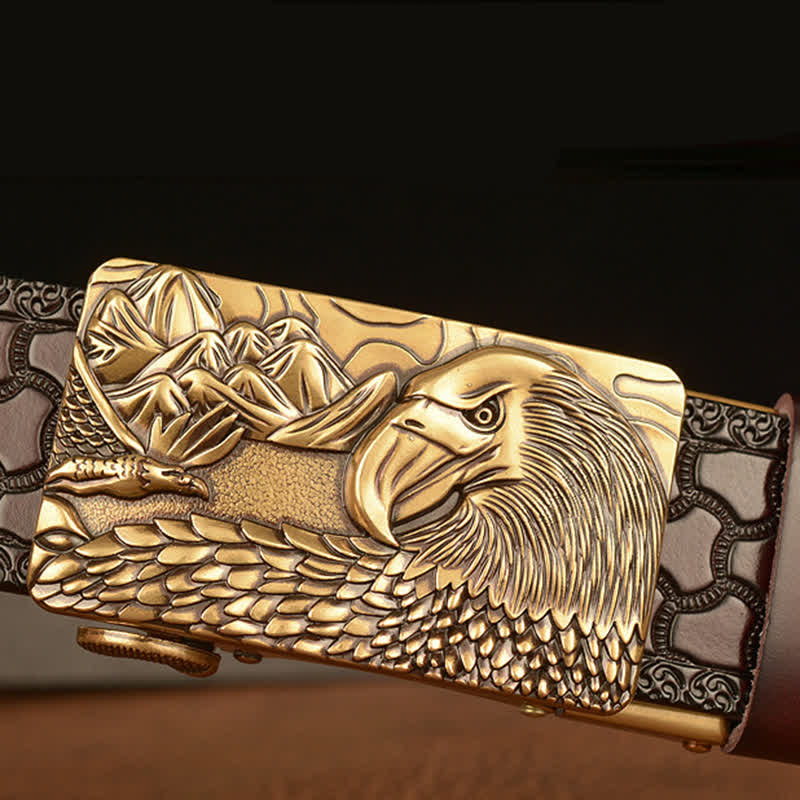 Ceinture en cuir pour homme avec motif d'aigle et paysage animalier