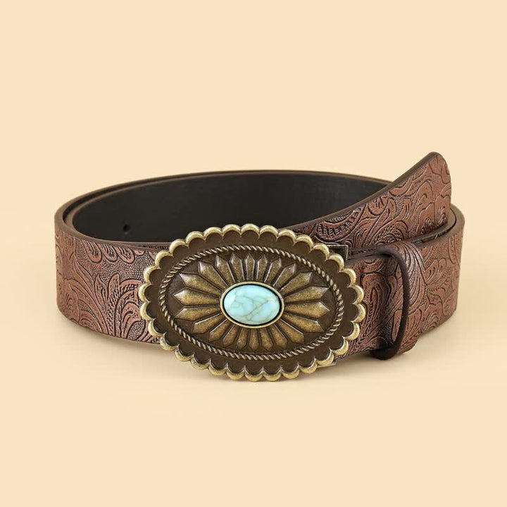 Ceinture en cuir à fleurs turquoise style vintage bohème pour femme