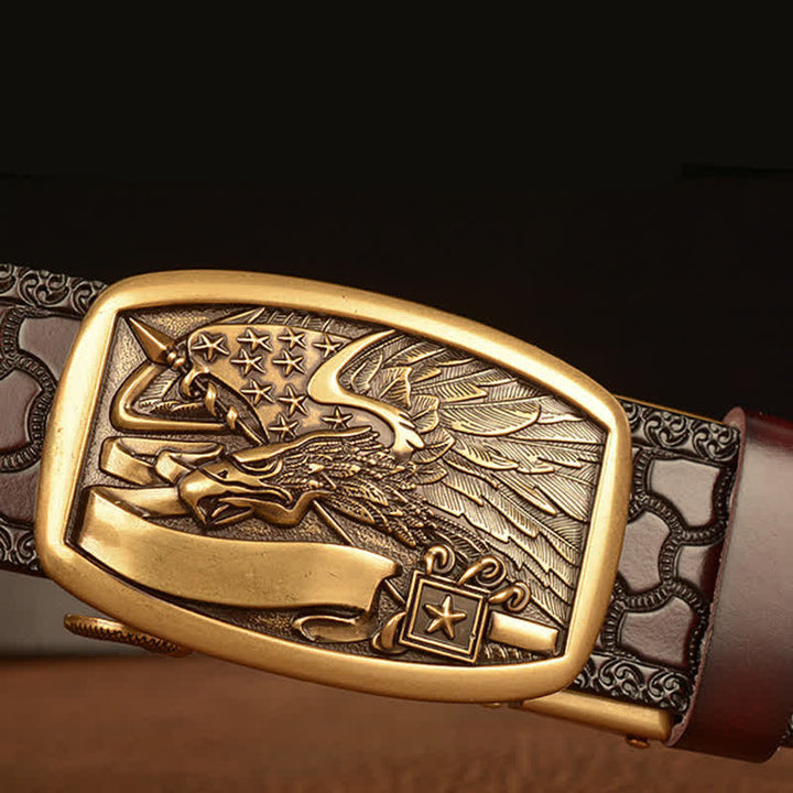 Ceinture en cuir pour homme avec drapeau américain et aigle faucon
