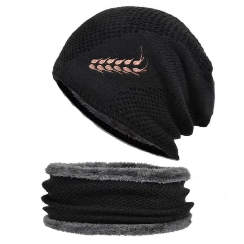 Lot de 2 bonnets et cache-cou brodés en blé