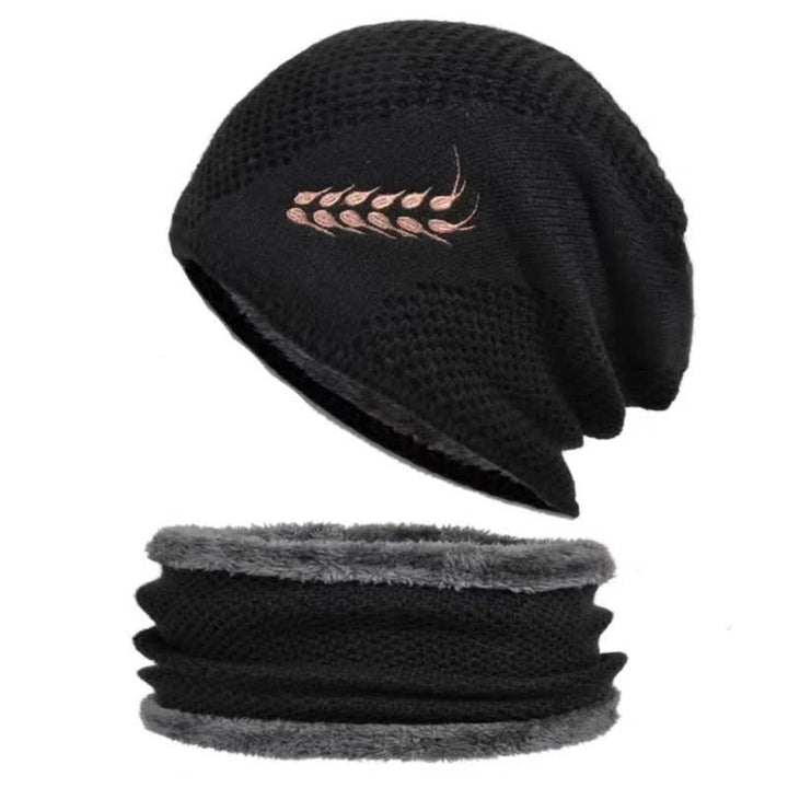 Lot de 2 bonnets et cache-cou brodés en blé