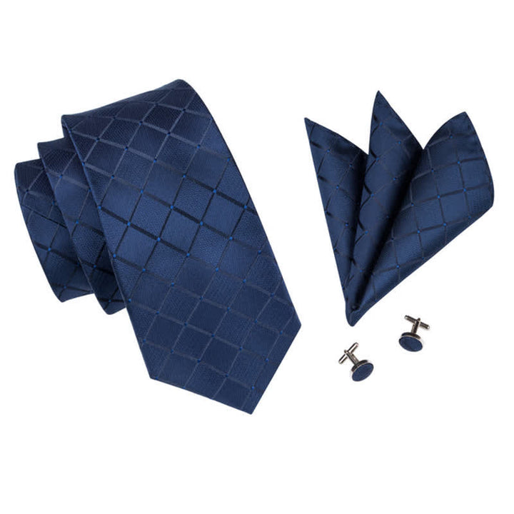 Ensemble de 3 cravates à carreaux bleu marine pour homme 