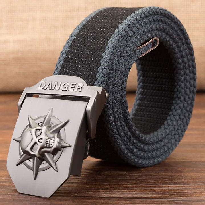 Ceinture en toile tissée à boucle automatique pour homme avec tête de mort