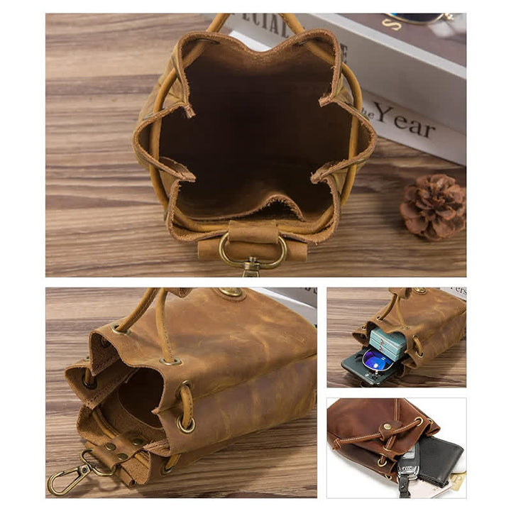 Petit portefeuille, porte-monnaie, sac ceinture en cuir avec cordon de serrage