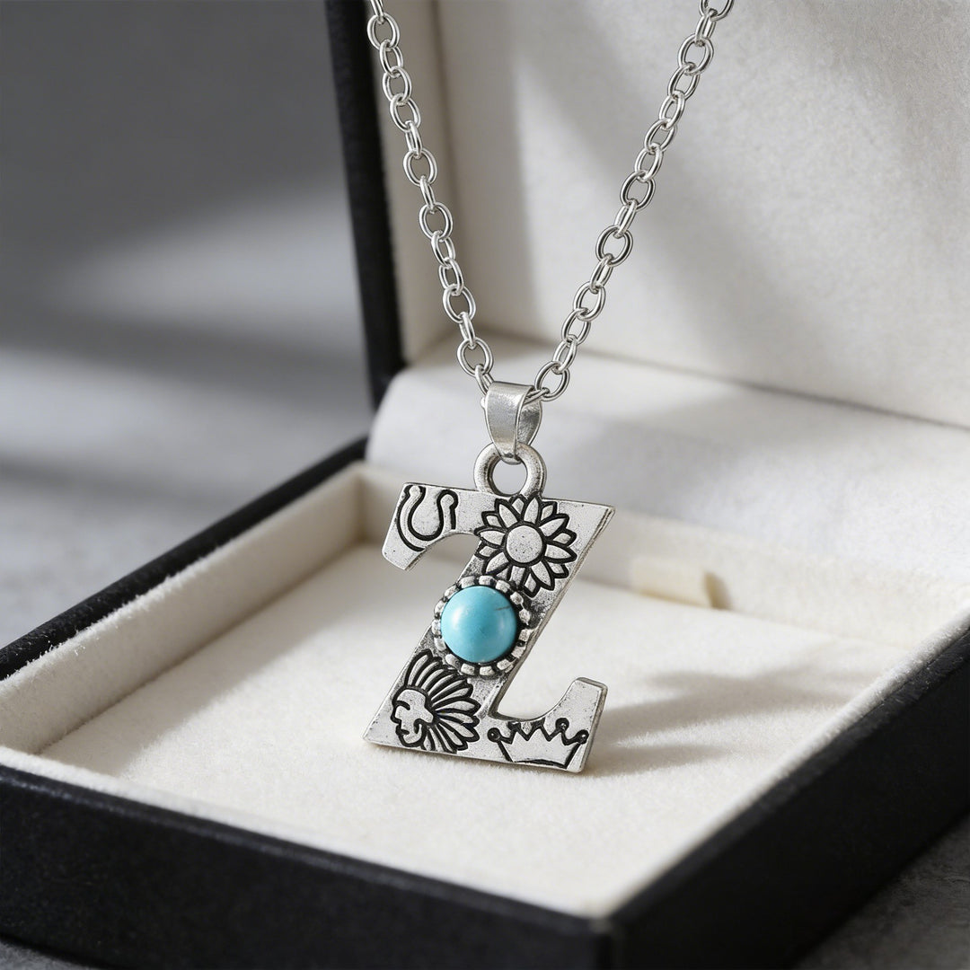 Collier vintage avec pendentif turquoise et initiale - Z - image 25