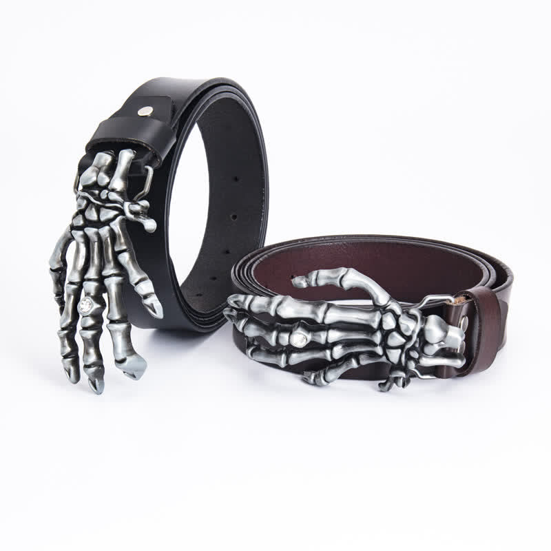 Ceinture en cuir pour homme avec motif main de squelette et punk rock